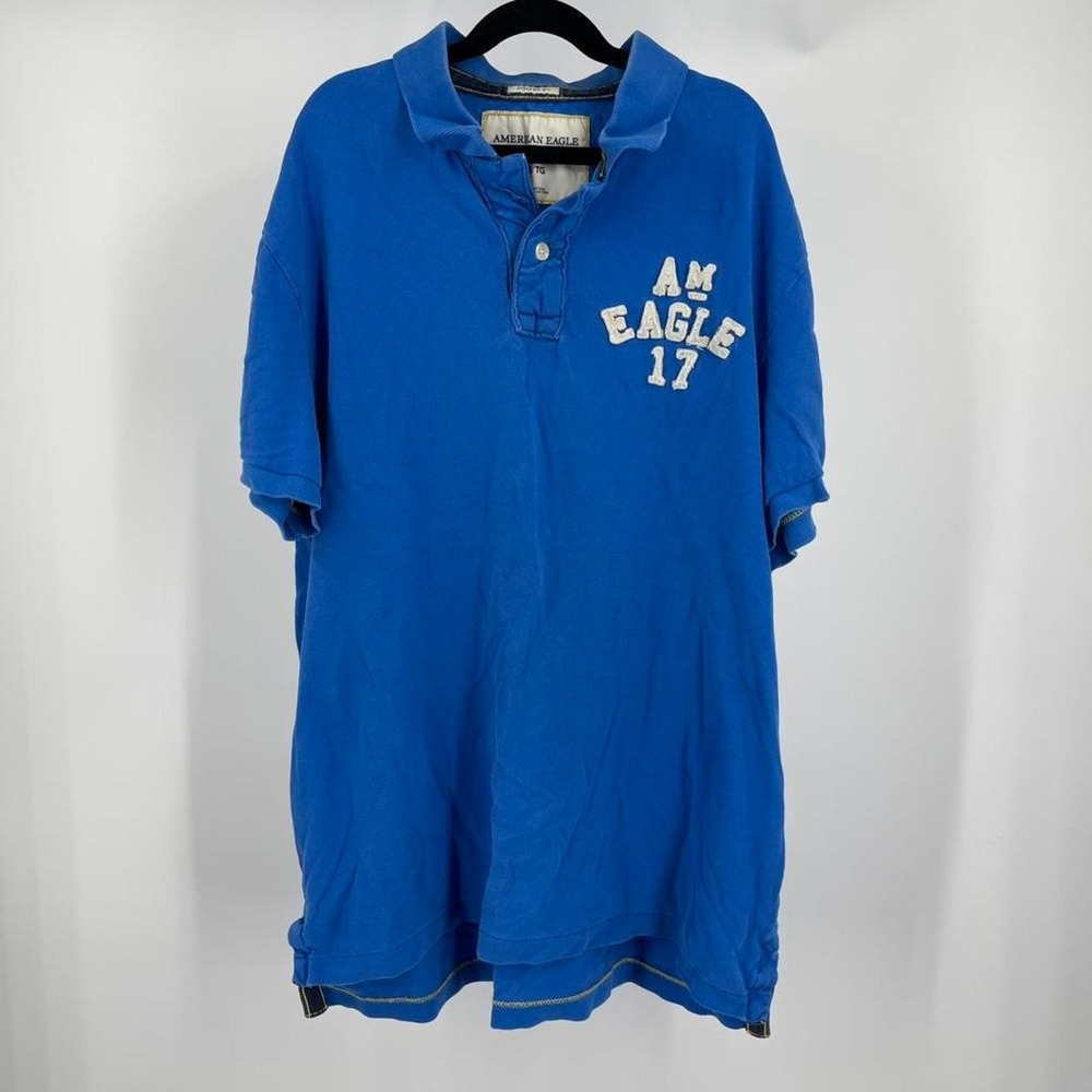 Y2K American Eagle Polo Shirt Blue 2010s XL Preppy Casual Skate Surf Embroidered
